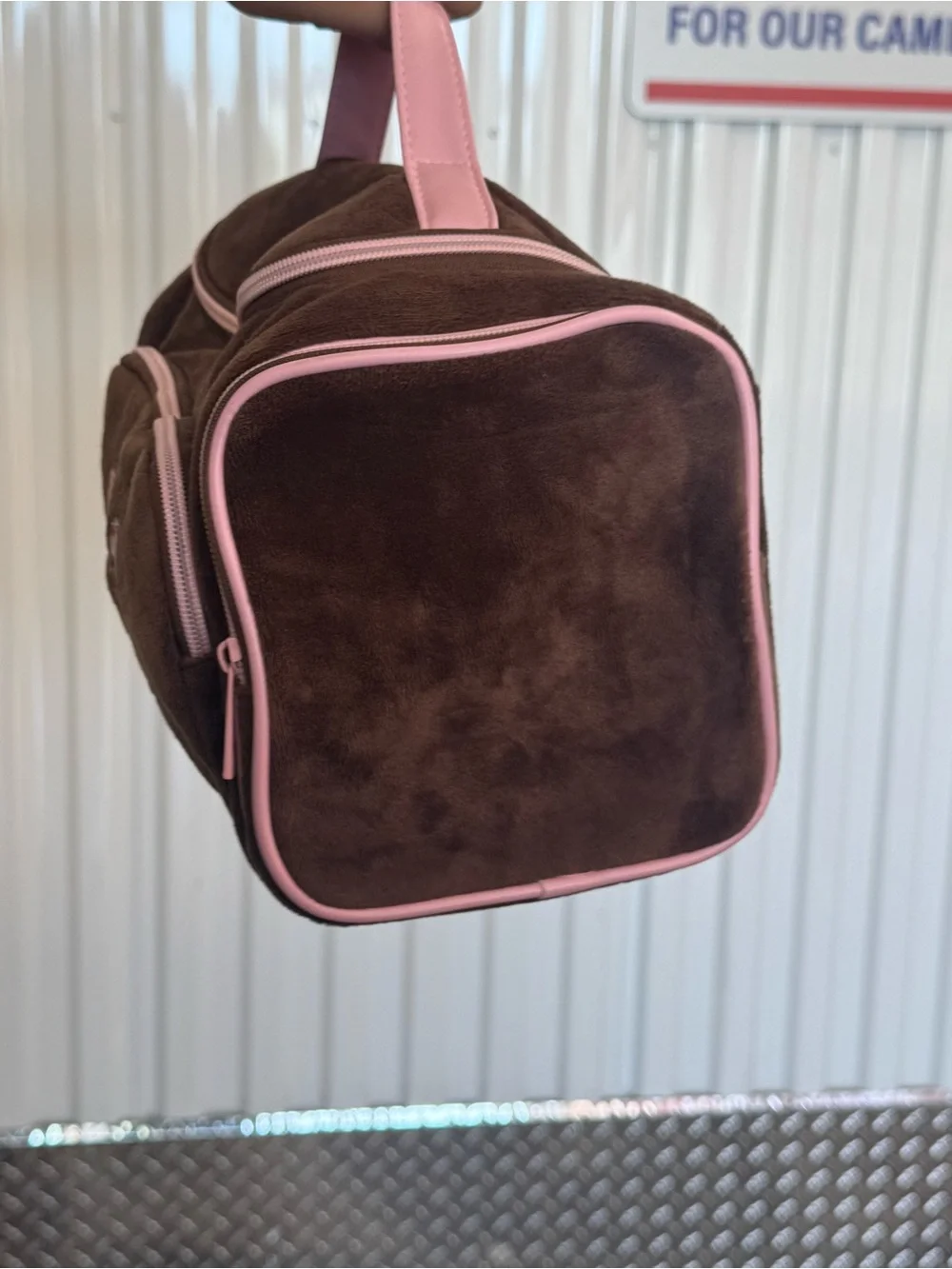Juicy Couture Brown and Pink Velour Cosmetic Case